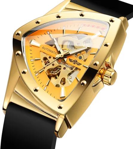 Vista 3 de FORSINING Reloj de pulsera mecánico triangular impermeable para hombre con correa de silicona