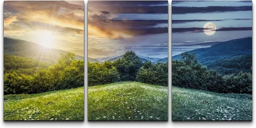 Vista 19 de wall26 Lienzo enmarcado para pared, juego de arte rojo, verde y amarillo, bosque de montaña otoñal, naturaleza, desierto, fotografía, realismo