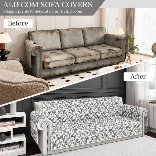 Vista 8 de ALIECOM Funda de sofá 100% impermeable para sofá de 3 cojines, fundas para sofá aptas para mascotas, lavables, con estampado, antideslizantes