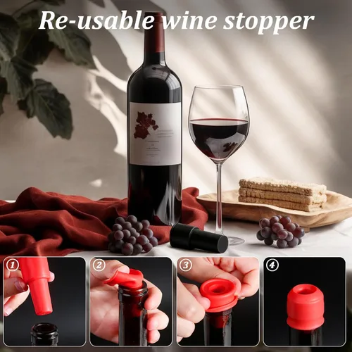 Vista 4 de Paquete de 9 tapones de vino de silicona para mantener el vino espumoso fresco, tapones de cerveza y champán (colores aleatorios)