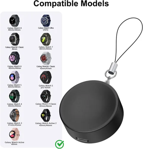 Vista 2 de AWINNER Cargador portátil compatible con Galaxy Watch 8/76/ 5/4/3/Active 2/1, base de carga magnética USB-C para llavero, accesorios de viaje