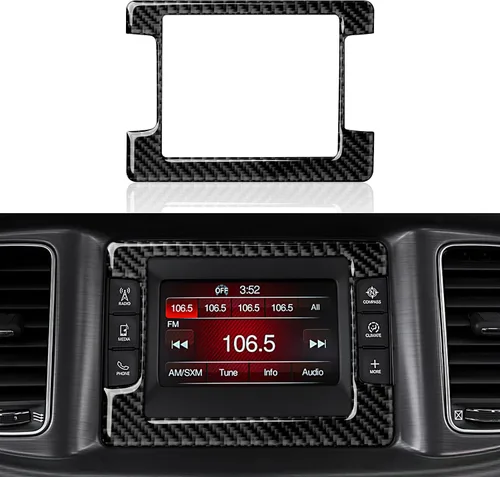 Vista 14 de Calcomanías de ventilación para consola central de automóvil, accesorios para Dodge Challenger 2015-2023, calcomanías interiores de fibra de carbono