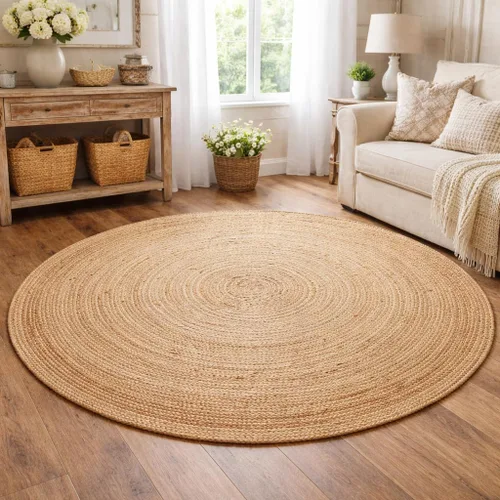Vista 17 de Savi Home Alfombra de área tejida a mano de mezcla de lana y algodón 4x6', alfombra trenzada con textura tipo palomitas color marfil, alfombra suave