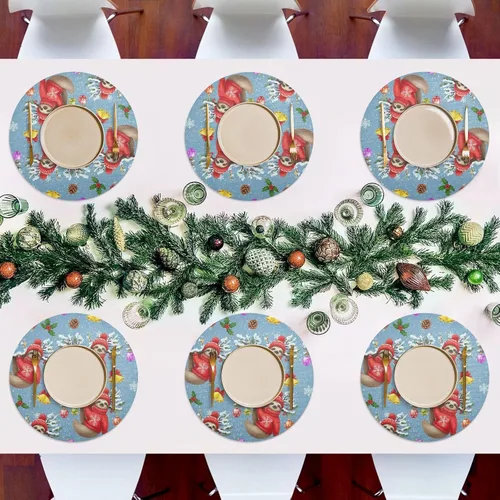 Vista 7 de Cute Sloth Red Dining Room Table Placemats, Non Slip Placemats Round Washable for Kitchen Table one sizex4