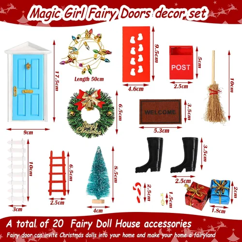 Vista 4 de Hungdao - 20 piezas de decoración en miniatura de madera para puerta de elfo de Navidad, puerta azul