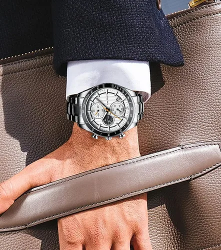 Vista 8 de Wach - Reloj analógico de cuarzo resistente al agua para hombre, resistente al agua, con correa de acero inoxidable, cronógrafo, moda