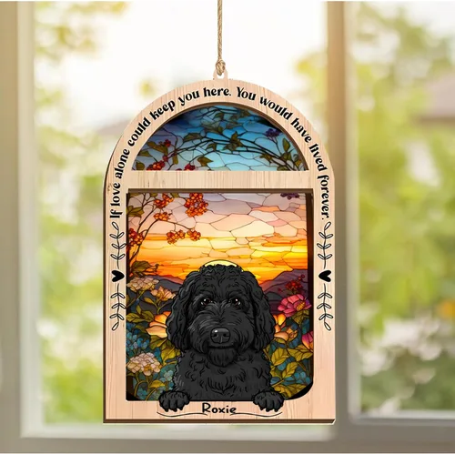Vista 180 de LOVELYPOD Adorno de Navidad personalizado de sabueso afgano, atrapasoles con nombre, regalos de pérdida de mascotas, regalos para amantes