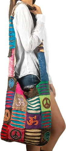 Vista 2 de Hobo - Bolso de hombro colorido para mujer, estilo hippie, bohemio (paz)