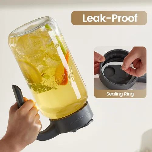 Vista 3 de Jarra Mason Jar de 64 onzas con tapa, boca ancha, jarra de agua de vidrio de 2 cuartos de galón con tapa, resistente, a prueba de fugas, té helado