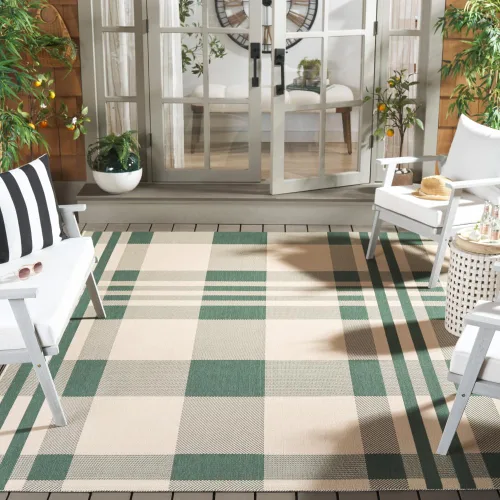 Vista 17 de SAFAVIEH Alfombra Lavable para Exteriores Colección Courtyard - 2'3" x 4', Beige y Azul, Patrón a Cuadros, No Desprende Pelusa y Fácil Limpieza