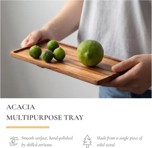 Vista 7 de Vandroop Bandeja de madera para servir, pequeñas bandejas decorativas para fiestas, aperitivos, té/café y queso, juego de 2 tablas de madera hechas