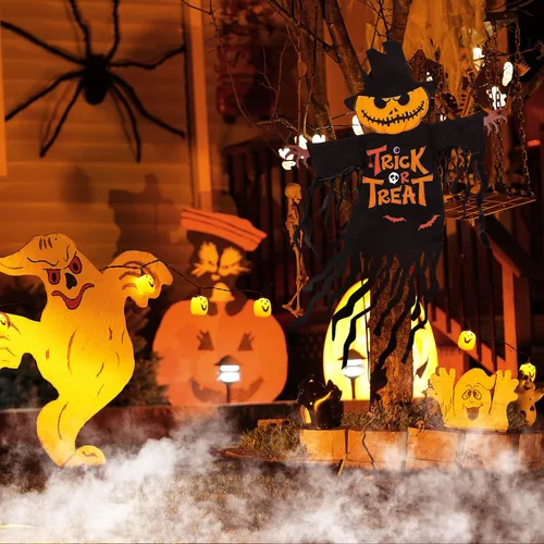 Vista 6 de Bandera de Jardín de Halloween para Exteriores Decoraciones al Aire Libre Impresas Doble Cara, Calabaza Fantasma Banderas de Patio para Invierno
