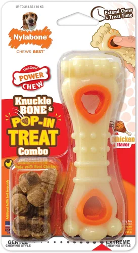 Vista 14 de Nylabone Hueso de Nuca Bone Pop-In Juguetes de Golosinas Poderosas para Perros, Juguetes Interactivos Dispensadores de Golosinas y Enriquecimiento