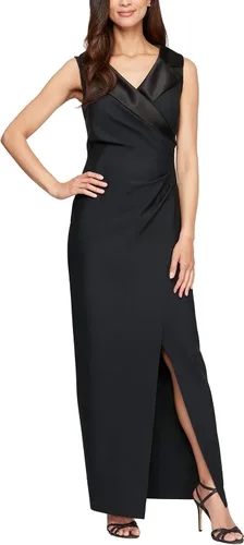 Vista 21 de Alex Evenings - Vestido largo adelgazante para mujer con falda lateral fruncida y volante en cascada Negro