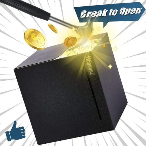 Vista 5 de hicocool Alcancía para adultos debe romperse para abrir, alcancía de acero inoxidable para adultos para dinero real, banco de dinero de metal Negro