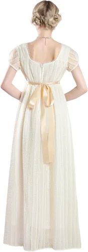 Vista 3 de CR ROLECOS Vestidos de regencia para mujer, mangas abombadas, cintura imperio, vestido de regencia victoriano, vestido de fiesta de té