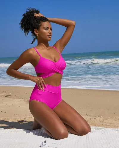 Vista 5 de IUGA Conjuntos de bikini de cintura alta para mujer, trajes de baño de dos piezas con efecto de realce y control de abdomen, trajes de baño
