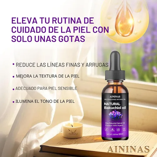 Vista 6 de AIninas - Aceite de Bakuchiol orgánico para la cara, alternativa natural al retinol que reduce las arrugas y las líneas finas, seguro para la piel