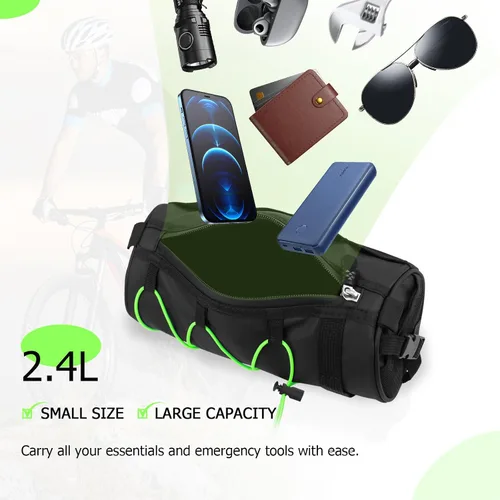 Vista 3 de Bolsa pequeña para manillar de bicicleta, bolsa de almacenamiento para manillar de bicicleta, práctica bolsa delantera para bicicleta con correa