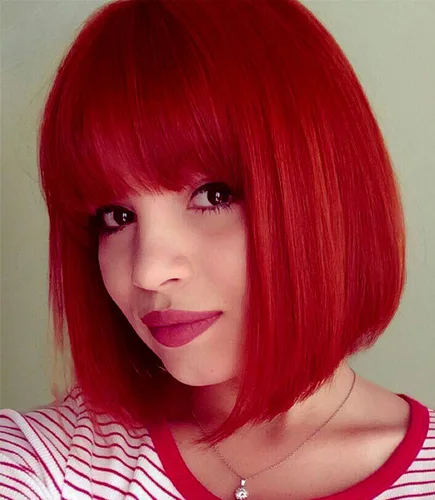 Vista 8 de Peluca de pelo corto Bob con flequillo recto sintético peluca natural como pelo real 12 pulgadas Natural Fashion Synthetic Wig, Cute Colored Wigs