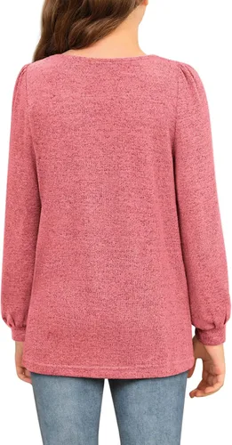 Vista 5 de BZB Camisas de manga larga para niñas, estilo casual, cuello cuadrado, túnica para otoño e invierno, ropa de 5 a 14 años