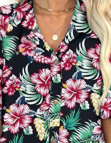 Vista 3 de LILYCHIC Camisas hawaianas de manga corta con botones suaves de verano para mujer