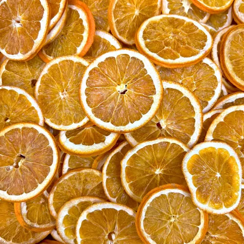 Vista 4 de Rebanadas de naranja deshidratadas en forma de ruedas Aprox. 17+ rebanadas 100% Natural Sin azúcar Sin gluten Ruedas de naranja