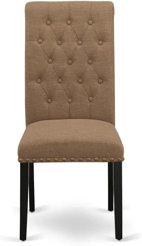 Vista 4 de East West Furniture BRP1T17 Bremond Parson - Juego de 2 sillas acolchadas de tela de lino color sable ligero con ribete de clavos, color negro