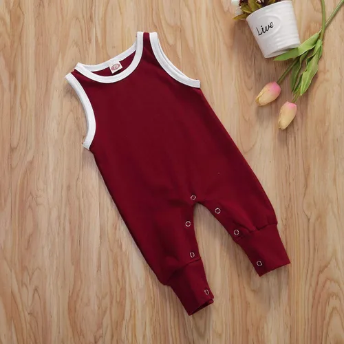 Vista 8 de Mameluco básico de una pieza de color sólido para bebés y niñas