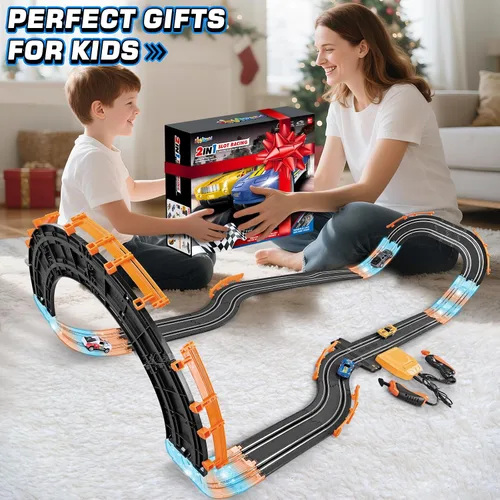 Vista 6 de Conjuntos de Pista de Carreras de Coches de Ranura con 4 Coches de Ranura, Regalos de Cumpleaños y Navidad Ideales para Niños, Edades 6 7 8-12