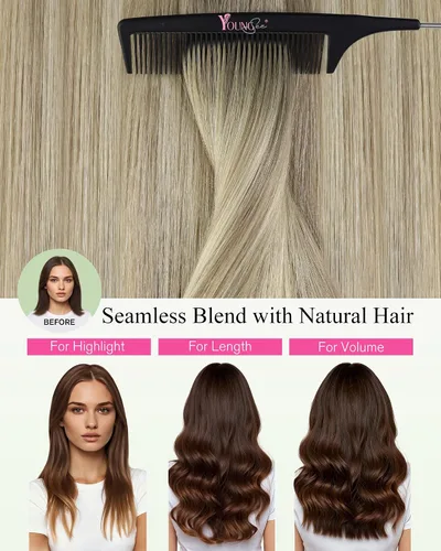 Vista 154 de YoungSee Extensiones de Cabello Humano con Cinta Balayage Extensiones de Cabello con Cinta Marrón Oscuro Extensiones de Cabello con Cinta Ombre