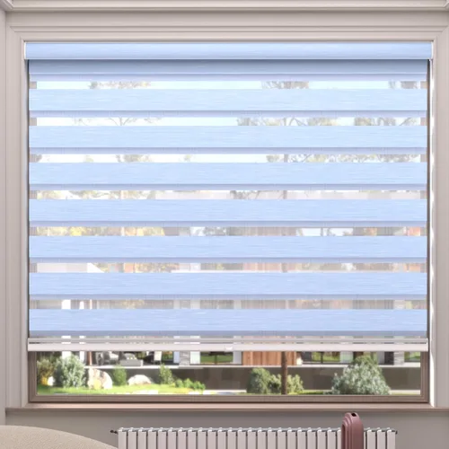 Vista 21 de MYshade Persianas enrollables de cebra opacas (85 %) con cordón para ventanas interiores, persianas de doble capa beige para dormitorio, baño, sala