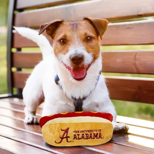 Vista 5 de NCAA Alabama Crimson Tide HOT Dog - Juguete de peluche para perros y gatos, juguete de peluche para perros y gatos con chirriador interior y hermoso