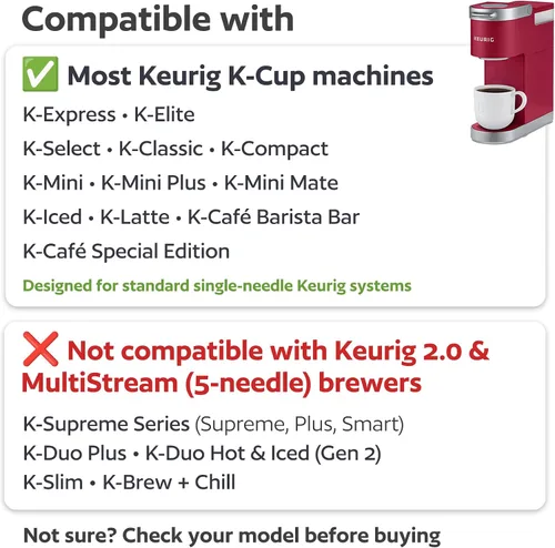 Vista 2 de 4 tazas K reutilizables negras para cafeteras Keurig, compatibles con K-Express, K-Elite, K-Select, K-Classic, K-Mini, K-Compact