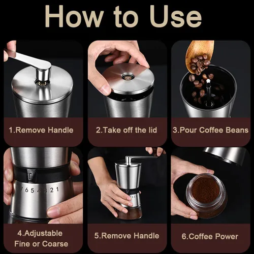Vista 9 de Molinillo de café manual de precisión para uso doméstico, 8 ajustes de grosor ajustables, con cerámica universal para viajes y campamento Blanco