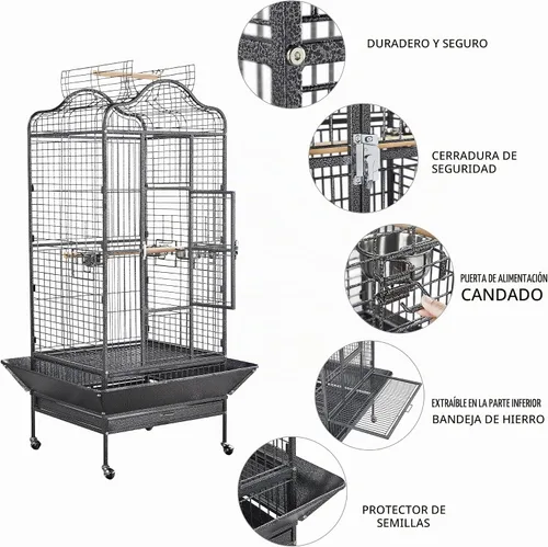 Vista 6 de Yaheetech Jaula para pájaros extra grande de 63 pulgadas con tapa de juego abierta para loros grises africanos/loro amazónico/caiques/guacamayo