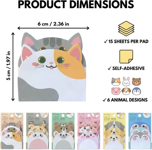 Vista 2 de Lindas notas adhesivas paquete de 6 – 270 hojas de notas autoadhesivas, notas adhesivas de dibujos animados Kawaii para planificador, suministros