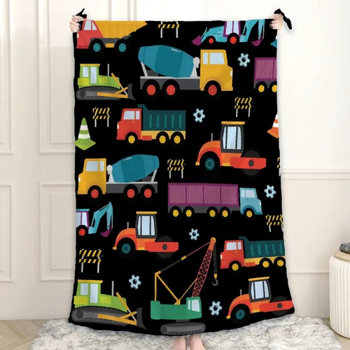 Vista 22 de Manta de Bebé Personalizada con Camiones de Construcción Personalizados Camión Volquete Mantas con Nombre para Niños y Niñas Manta Suave de Arrullo