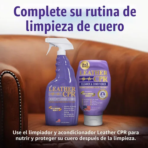 Vista 2 de Leather CPR Limpiador y acondicionador de 18 onzas + limpiador de cuero resistente de 22 onzas kit para sofás, muebles, asientos de automóvil