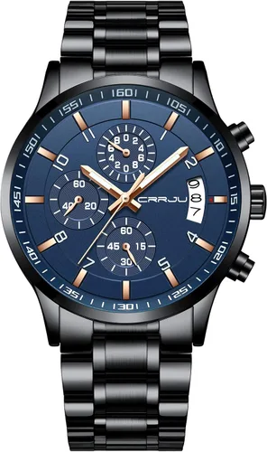 Vista 10 de CRRJU - Relojes de moda para hombre de acero inoxidable, cronógrafo, impermeables con fecha, de pulsera, correa de acero inoxidable, resistente al