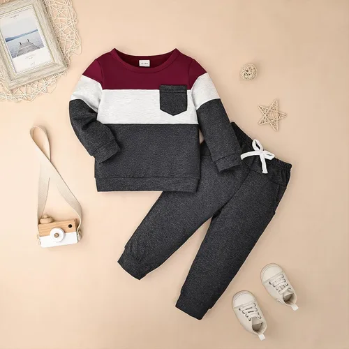 Vista 20 de Ropa de otoño e invierno para bebé, trajes de niño pequeño, sudadera de manga larga, sudadera de retazos y pantalones, 2 piezas, 12 meses a 5 años