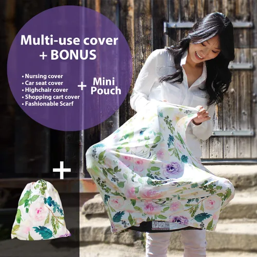 Vista 8 de Pobi Baby Premium - Funda multiusos para lactancia, asiento de automóvil, carrito de compras, silla alta y funda de lactancia, bufanda floral