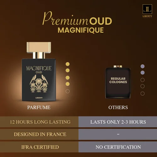 Vista 9 de Liberty Oud Eau de Parfum para hombre, 3.4 onzas, edición de aniversario Magnifique, perfume de lujo Oud, regalo premium para hombres, frescura