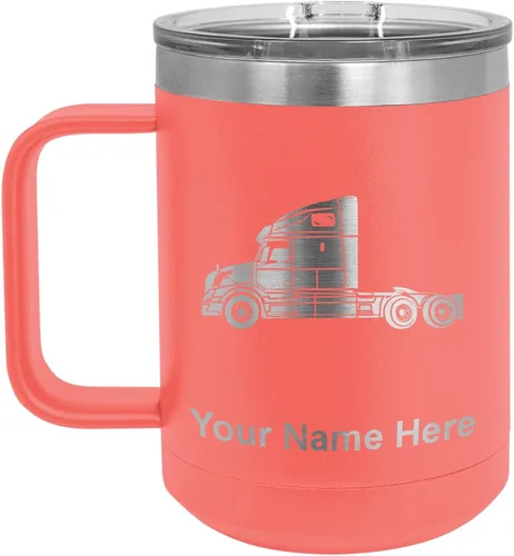 Vista 18 de LaserGram Taza de café aislada al vacío de 15 onzas, cabina de camión, grabado personalizado incluido (negro)