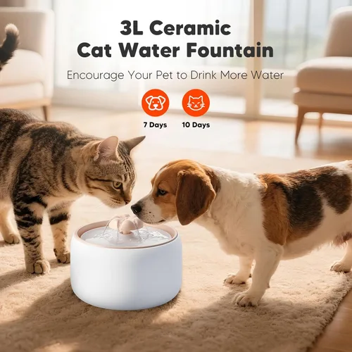 Vista 9 de WOPET Fuente de agua inalámbrica para gatos, dispensador automático de agua de cerámica para gatos, fuente de agua inalámbrica para perros