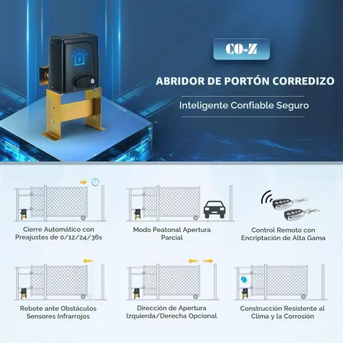 Vista 4 de CO-Z APP Smart abridor automático de puerta corrediza, abridor de puerta eléctrico de 280W para puertas de hasta 1400 lb 40 pies, sistema
