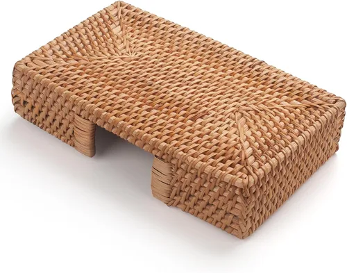 Vista 4 de Servilletero de ratán rectangular tejido plano servilleta bandeja para mesas 9.5" x 5.5" x 2" (rectángulo)