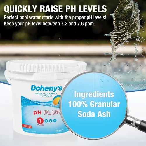 Vista 2 de Doheny's pH Plus Eleva el nivel de pH de tu piscina Fabricado en Estados Unidos Ceniza de soda granular de grado profesional