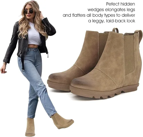 Vista 6 de Athlefit Women's Wedge Boots Comfortable Ankle Wedge Booties