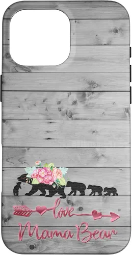 Vista 19 de Pink Floral Black Mama Bear Four Cubs on Vintage Gray Rustic Case for iPhone 17